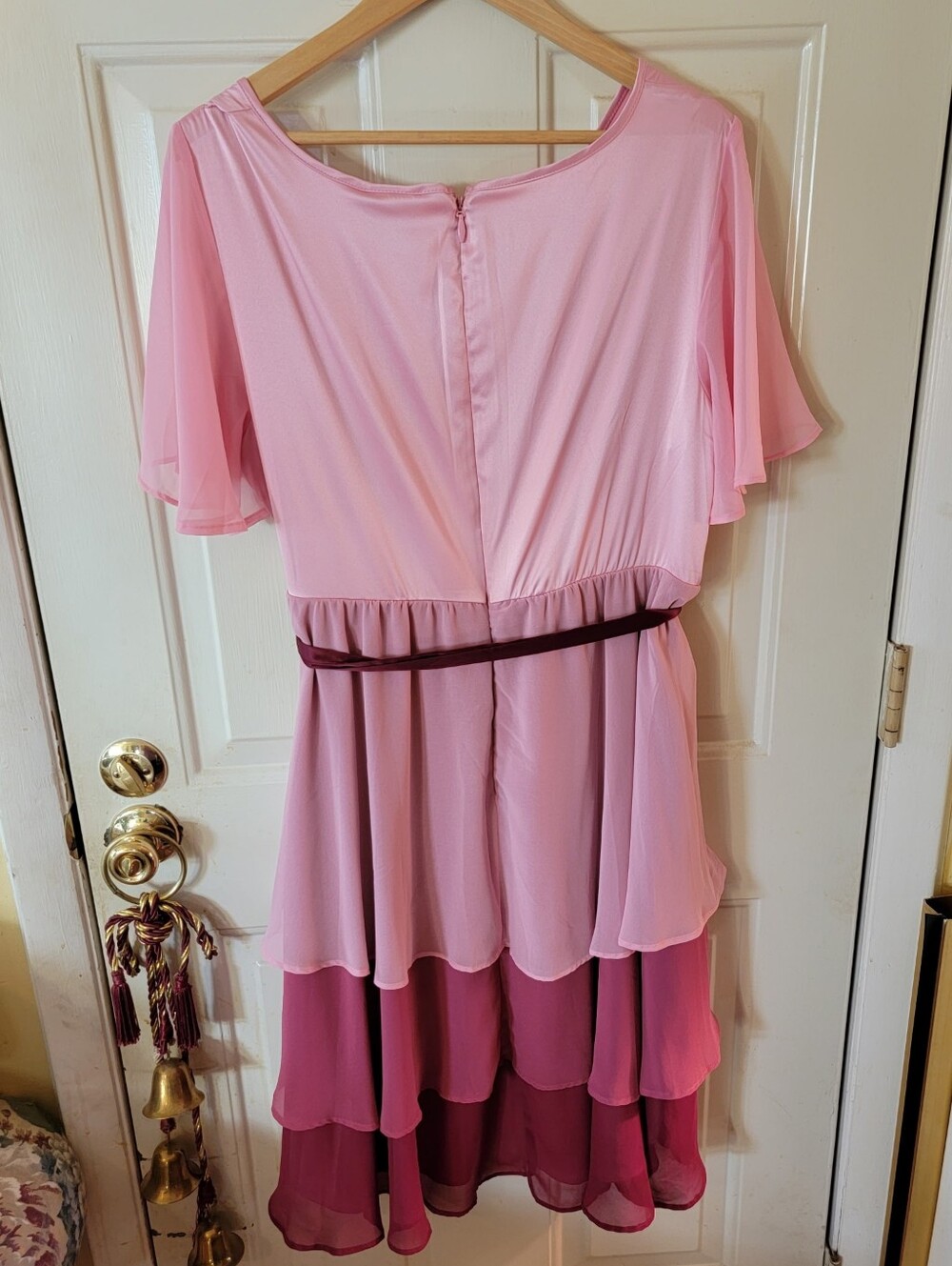 Torrid Three-Tone Pink Layered Midi Dress with Satin Tie - Picture 2 of 14